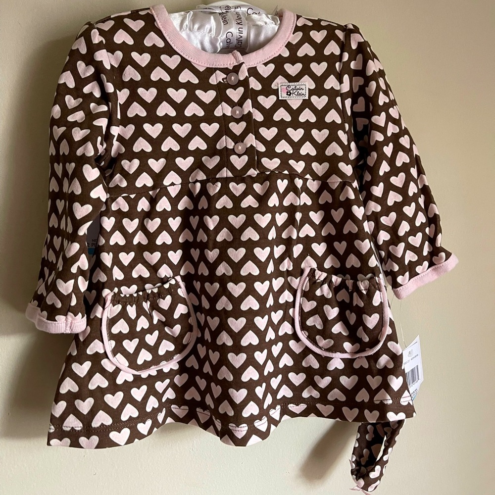 Calvin Klein Baby Girls' Dress & Diaper Cover Set in Mocha Brown